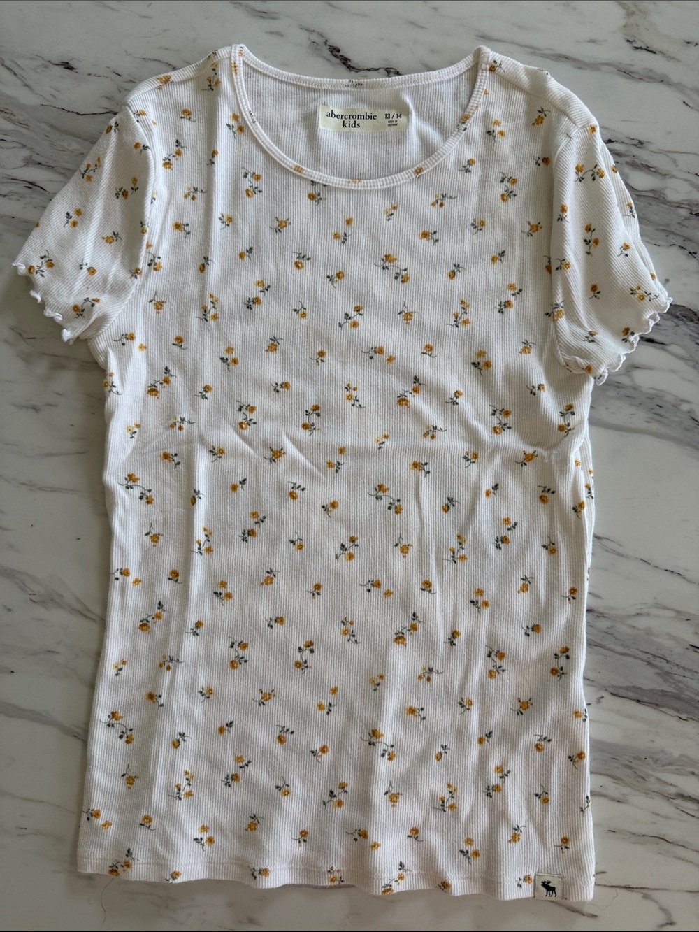 abercrombie kids White Tee with Yellow Floral Print